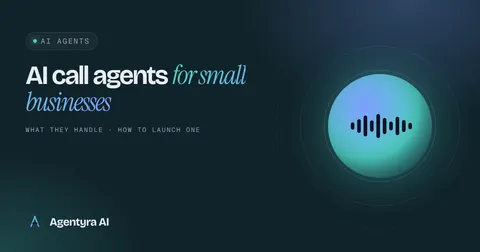 Illustration of an AI call agent answering an incoming phone call, shown as a teal and blue sound wave on a dark background
